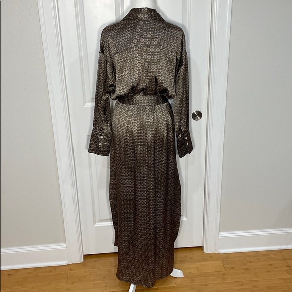Banana Republic Muse Silk Maxi Shirt Dress Sz Small Geometric Print Long Sleeve - Picture 13 of 16